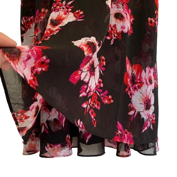 WHBM Black Floral Ruffle Midi Dress - Picture 8 of 11